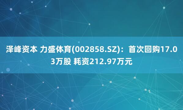 泽峰资本 力盛体育(002858.SZ)：首次回购17.03万股 耗资212.97万元